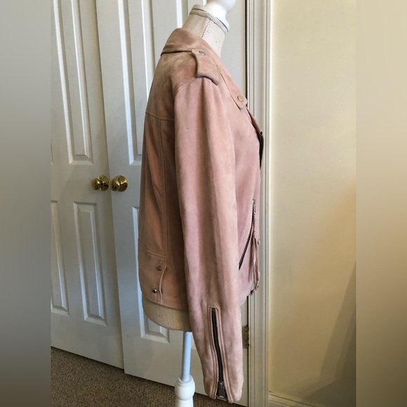 All Saints Leather Suede Dusty Rose Pink color Biker Jacket size M - Picture 3 of 15